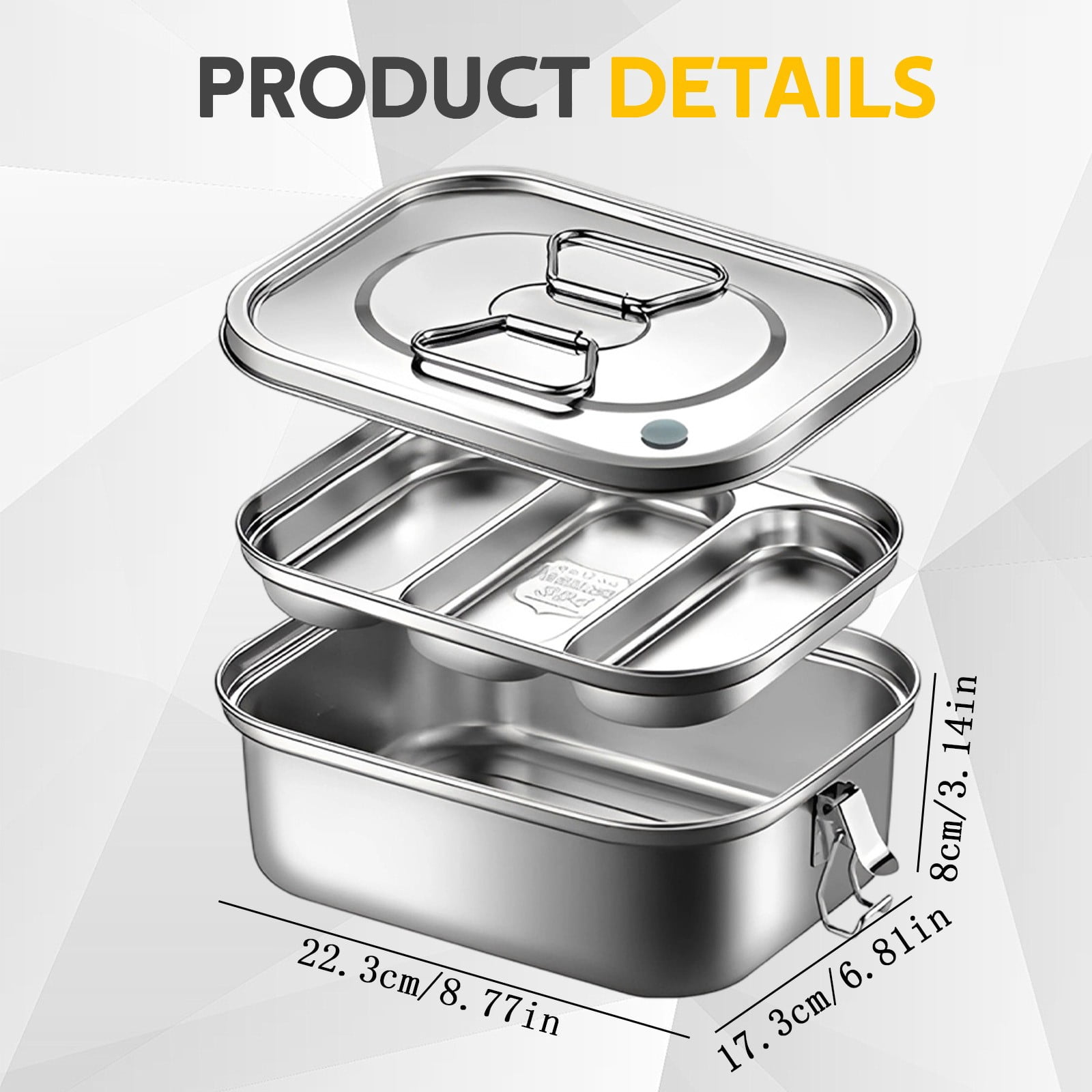 Large Capacity 304 Stainless Steel Food Container, Leak-Proof Divided Lunch Container with Secure Locks for Office Outdoor