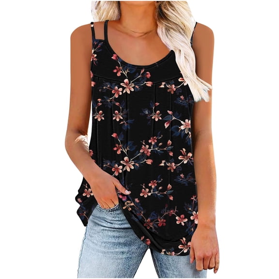 Cilsoka Women V-Neck Tank Tops Summer Casual Cute Sleeveless Graphic Printed Tees, Black Tank Top Woman Workout