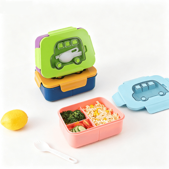 Hyknon Bento Box for Adults, 3 Compartment 800ML Portable Lunch Box, Car Lid Lunch Case with Spoon, Leakproof Microwave-Safe Meals Box, BPA-Free Storage Containers for Work Picnic Trips Office, Blue