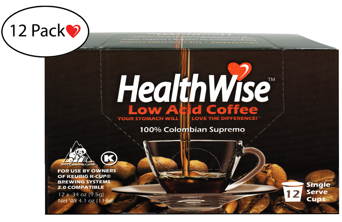 HealthWise Low Acid Coffee KCups, 144 count (12 x 12 Cups)