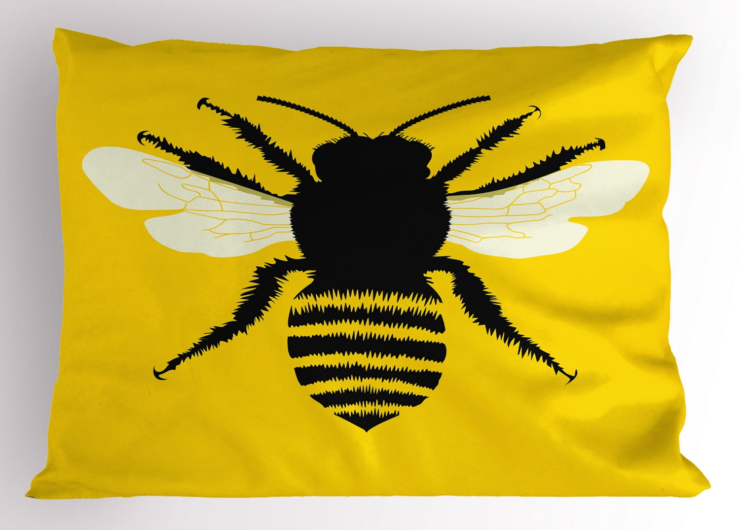 Queen Bee Pillow Sham Silhouette of Honeybee with Stripped Design and