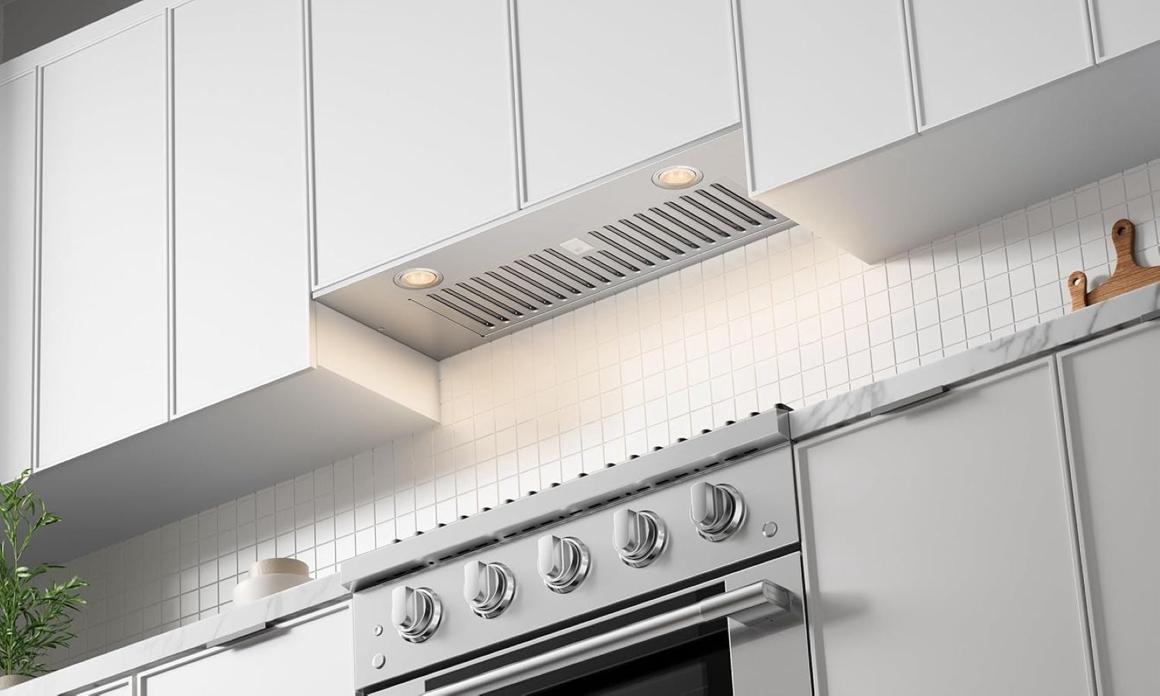 Hauslane IN-R100 36-in Convertible Under Cabinet Range Hood Insert Stainless Steel with Ventilation Filters and Lights