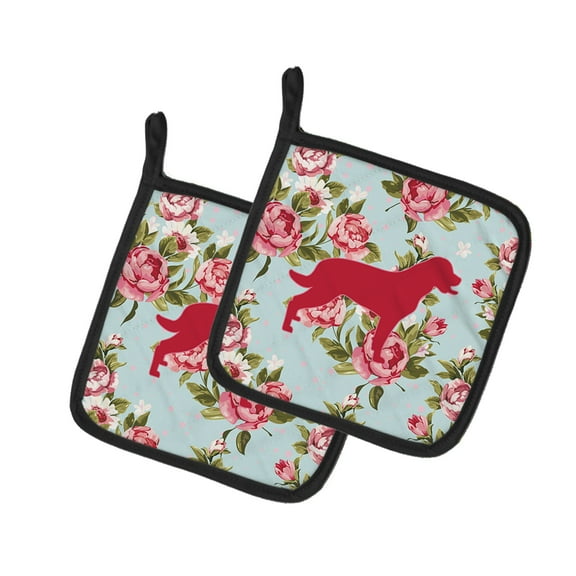 Caroline's Treasures BB1111-RS-BU-PTHD Labrador Shabby Chic Blue Roses Pair of Pot Holders , 7.5HX7.5W, multicolor
