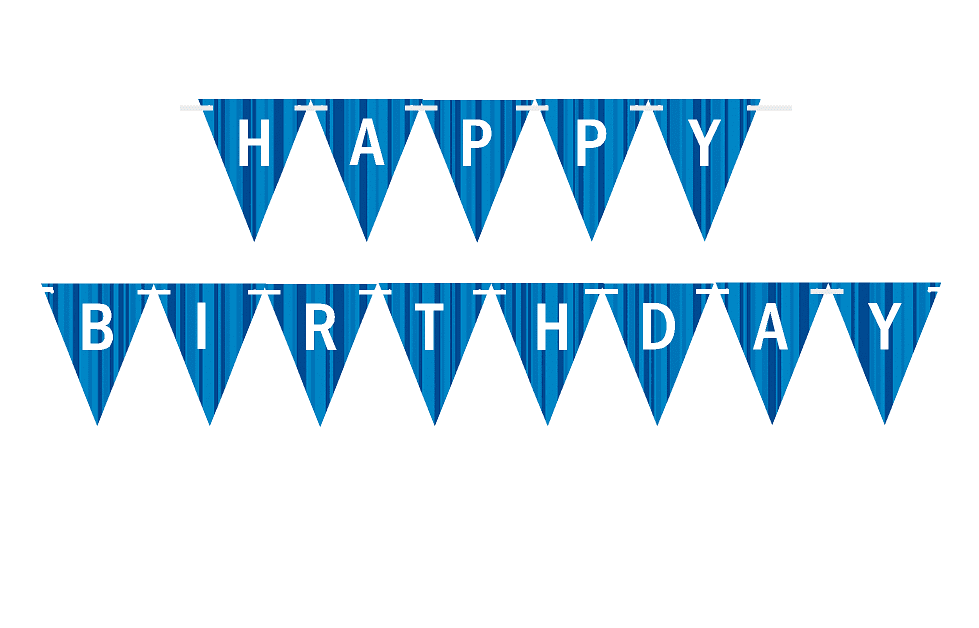 light blue and dark blue triangular happy birthday bunting letter