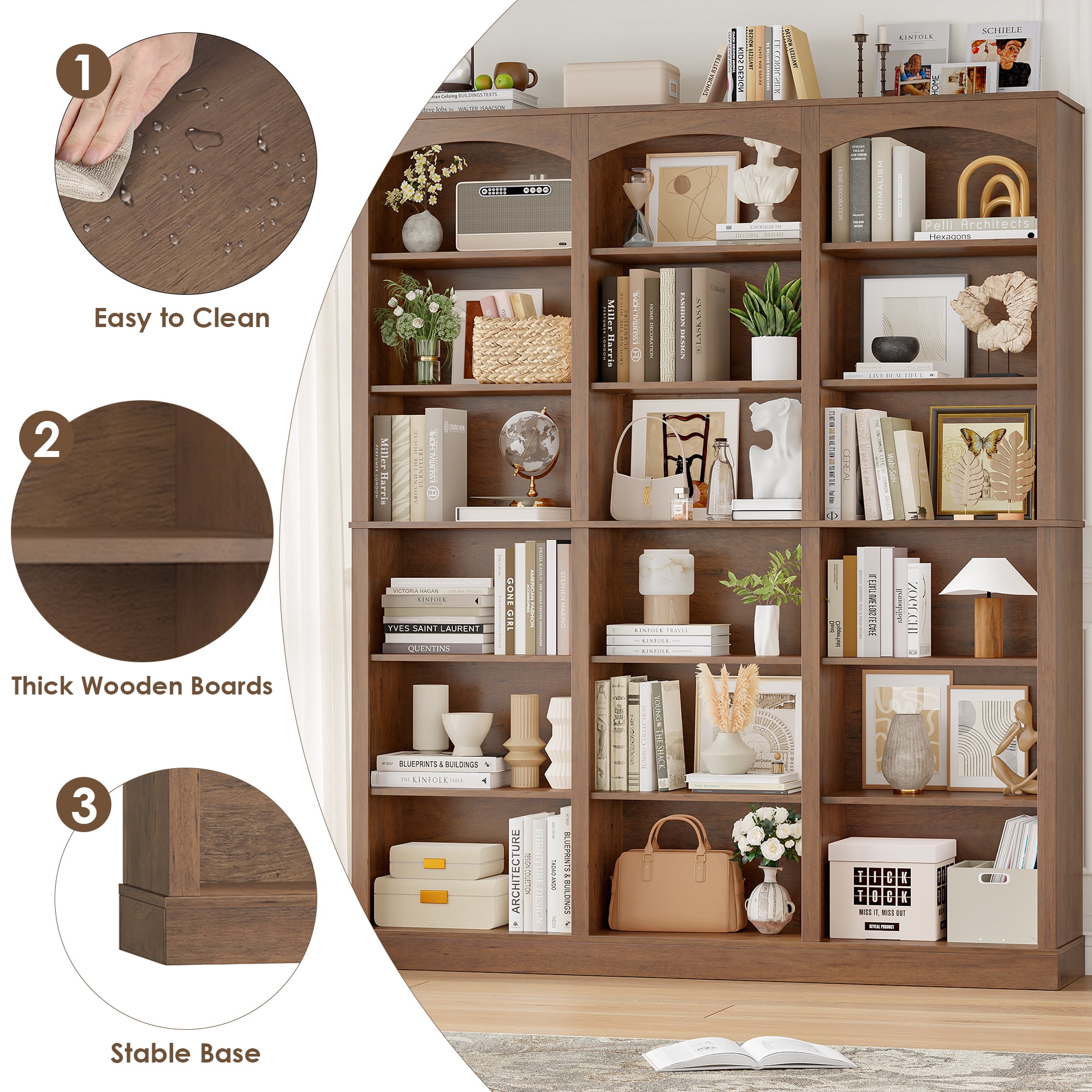 Homfa 18-Cube Bookcase and Bookshelves, 71.2" Triple Width 6-Tier Freestanding Arch Library Cabinet for Home Office Living Room, Phoebe Zhennan Texture