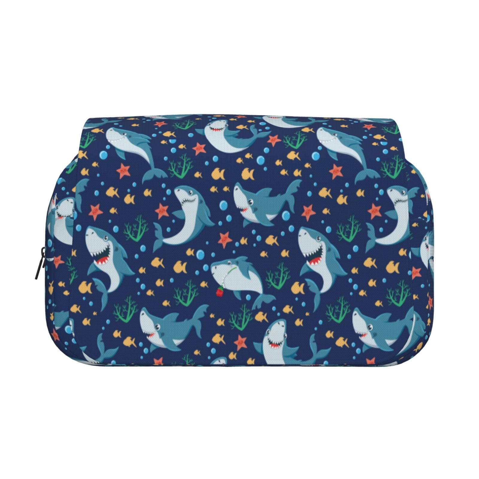 Rateoe Sea Sharks Pattern Double Clamshell Pen Case, Storage Organizer with Two Zipper Compartments– Holds Up to 50 Pencils & Pens