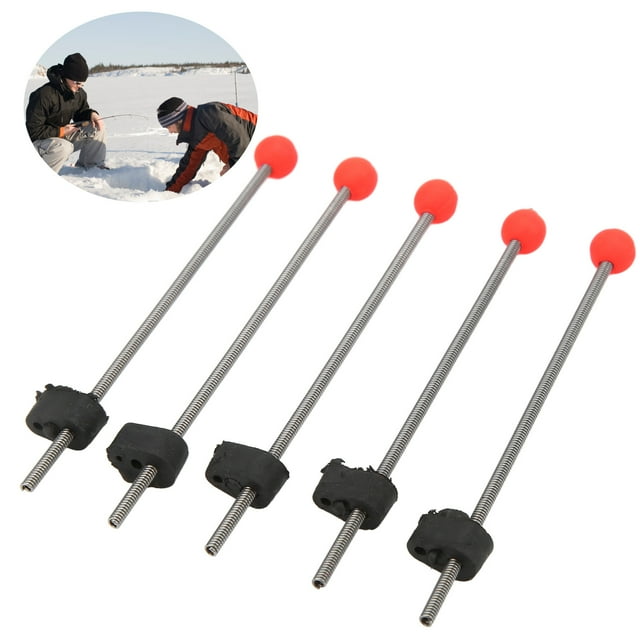 5 Pcs Mini Canne à Pêche sur Glace d'Hiver Pointe Supérieure Portable Canne à Pêche Extérieure Pointe à Ressort Boule Rouge, Adaptée pour Rivières, Réservoirs, Étangs, Plages, Lacs, Ruisseaux et Rochers, Petite Taille
