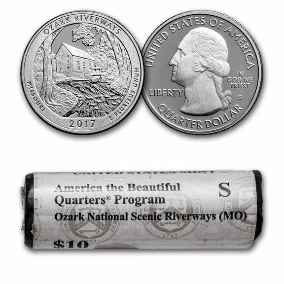 2017-S ATB Quarter Ozark Riverways 40-Coin Roll Gem Proof