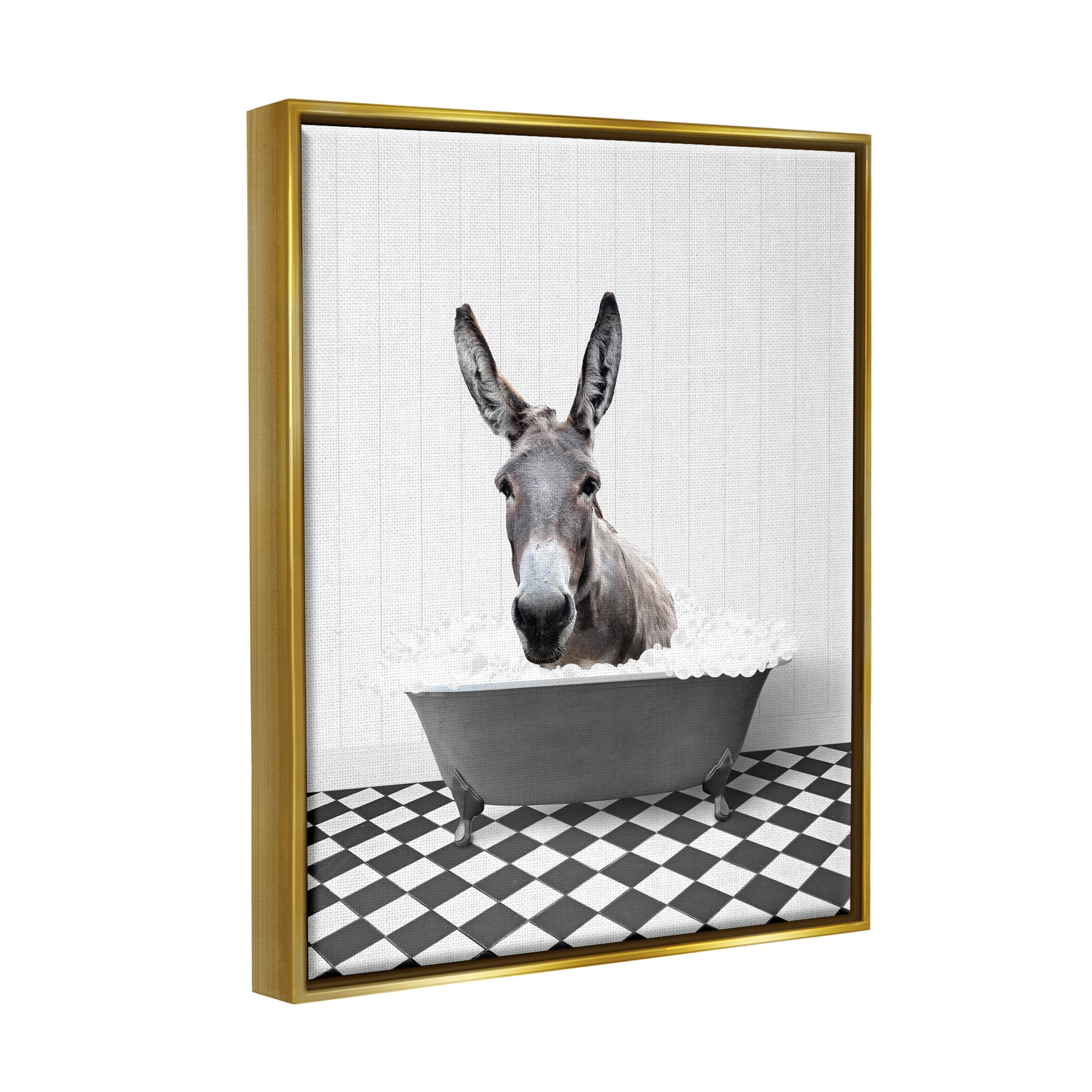 Stupell Industries Vintage Tub Donkey Animals & Insects Painting Gold Floater Framed Art Print Wall Art, 17 x 21