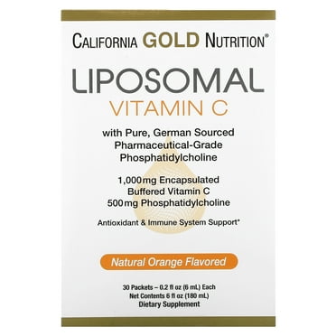 California Gold Nutrition Liposomal Vitamin C, Orange Flavor, 1,000 mg, 30 Packets, 0.2 fl oz (6 ml) Each