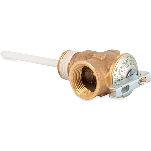 Automatic Temperature and Pressure Relief Valve with Extension Probe and Lever Features an All Brass Body with a Stainless Steel Pressure Spring