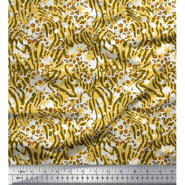 Soimoi Green Rayon Crepe Fabric Leopard & Wild Animal Skin Print Fabric by Yard 46 Inch Wide