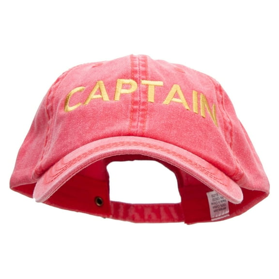 Captain Embroidered Big Size Washed Pigment Dyed Cap - Red XL-3XL
