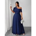 thumbnail image 3 of Navy Blue Elegant One-Shoulder Chiffon Maxi Dress With High Side Slit For Wedding Party Event, 3 of 6