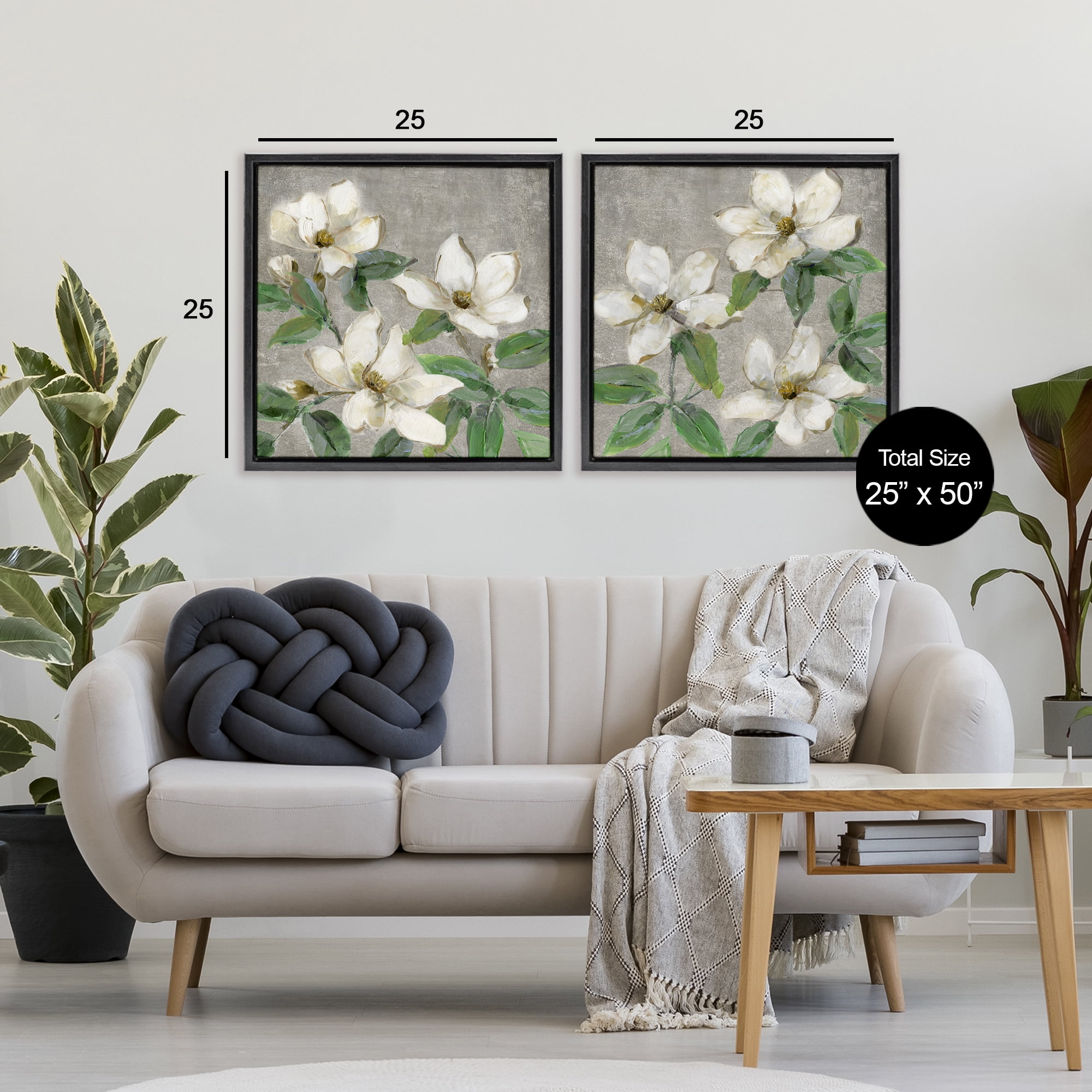 Stupell Industries Blooming Ivory Magnolias 2 Piece Black Framed Floater Canvas Set, design by Sally Swatland