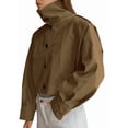 thumbnail image 2 of Womens Cropped Jacket Batwing Sleeve Trendy Casual Short Trench Coats Button Up Outerwear Khaki S, 2 of 9