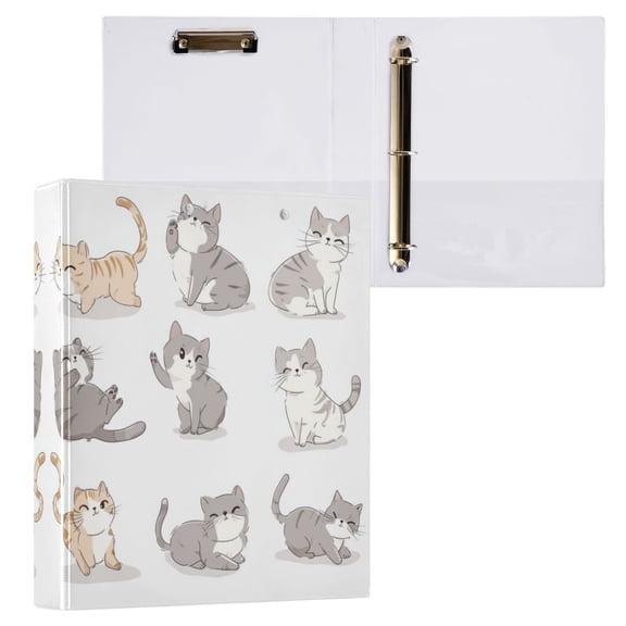 Cute Cat Characters 3 Ring Hardcover Binders 1.5in Round Rings for Letter-Size Folder Paper Organizer Pockets for Office Student Recipe