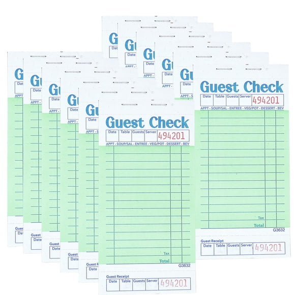 Guest Check Pads Officeva, paquete de 12 unidades, 600 pedidos, 6.7 x 3.5 pulgadas, color verde
