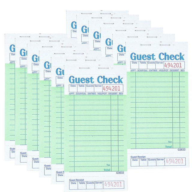 Guest Check Pads Officeva, paquete de 12 unidades, 600 pedidos, 6.7 x 3.5 pulgadas, color verde