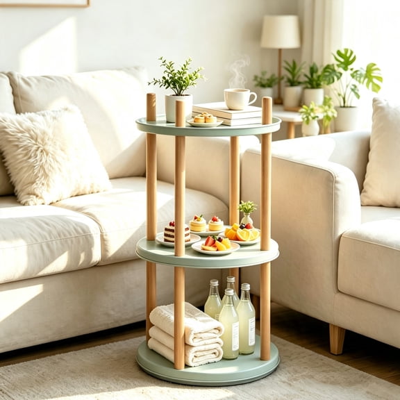 Merronix 3 Tier Rotating Bookshelf, 360° Round Storage Rack with Storage for Living Room & Bedroom