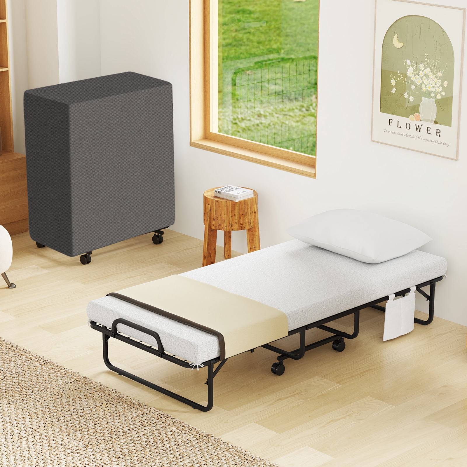 Topbuy Folding Bed with Mattress 75" x 31" Cot Size Rollaway Adult Bed with Memory Foam Mattress &Pillow