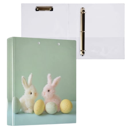 Pink and Yellow Bunnies 3 Ring Hardcover Binders 1.5in Round Rings for Letter-Size Folder Paper Organizer Pockets for Office Student Recipe