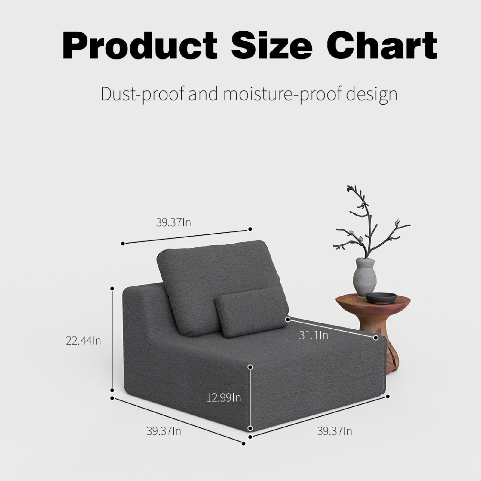 Homy Casa Single Modular Sofa Seat, Modern Armless Lounge for Living Room, Grey