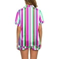 thumbnail image 4 of Pajamas for Women Set 2 Piece Pj Sets Stripes Graphic Print Lapel Button Shirt and Shorts Purple Women's Sleepwear L, 4 of 5