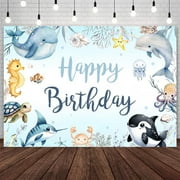 Under The Sea Birthday Backdrop Ocean Animal Happy Birthday Photography Background Blue Octopus Whale Shark Sea Animal Underwater World Birthday Party Decorations Banner