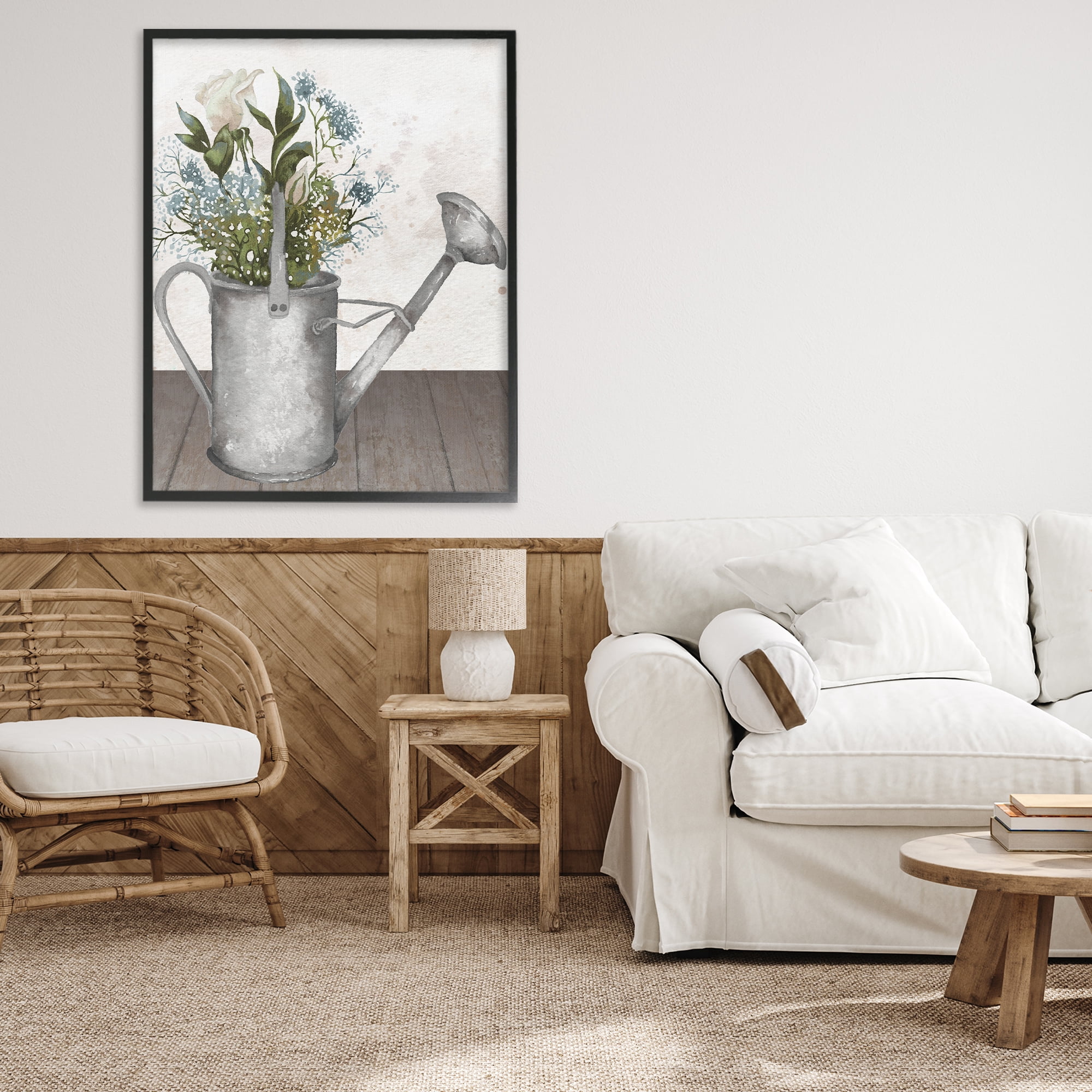 Stupell Industries Floral Pitcher Watering Can Black Framed Giclee Art, design by Elizabeth Medley