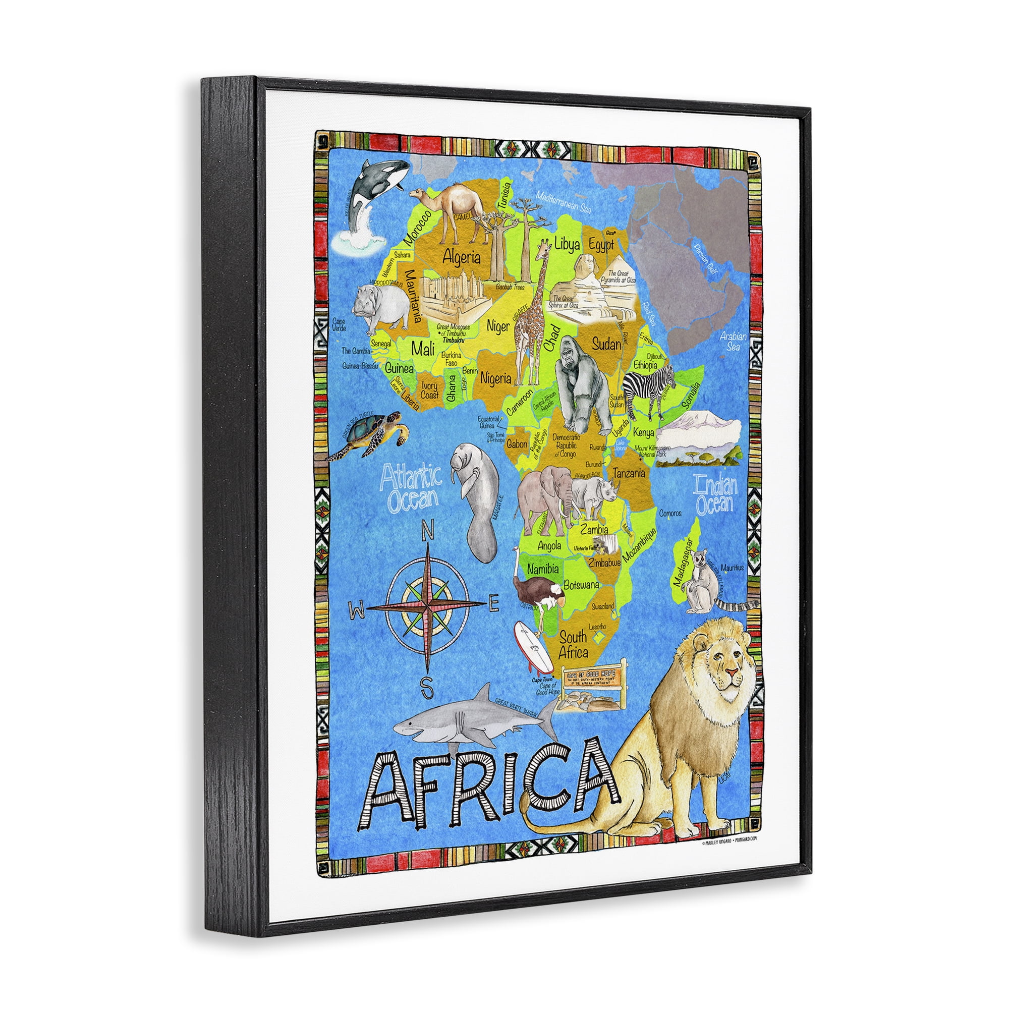 Stupell Industries African Animals Map Travel & Places Painting Black Framed Art Print Wall Art, 24 x 30