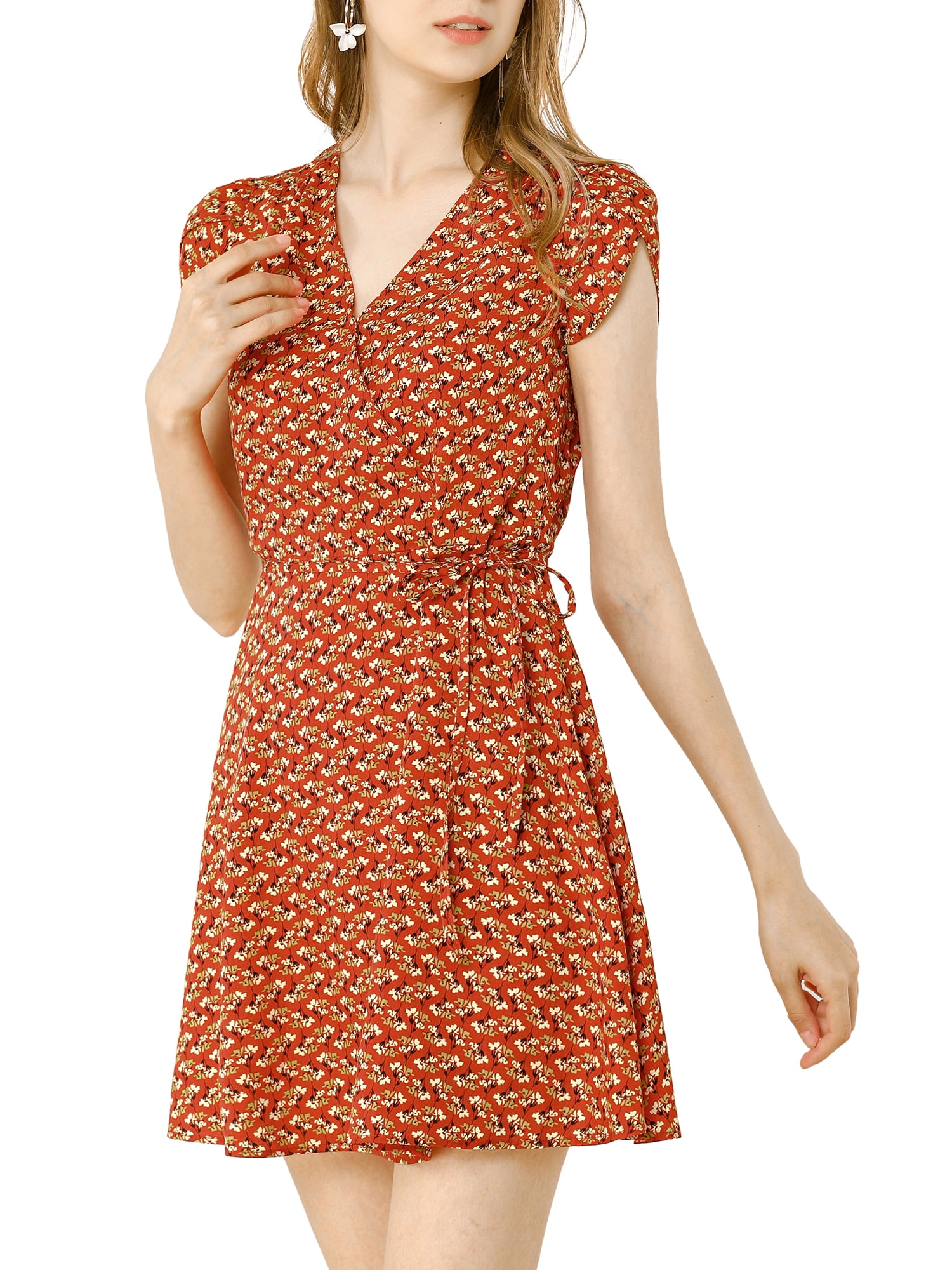 red floral flowy dress