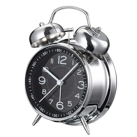 Loud Alarm Clock Mechanical Double Bells Desktop Home Office Metal Alarm Clock Night Lights Table Clock Decor Table Clock,Black
