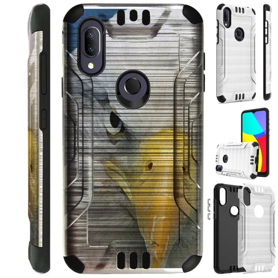 Compatible with Cricket Lumos | Alcatel AXEL Brushed Metal Texture Hybrid Silver Guard Phone Case Cover (Half Eagle)