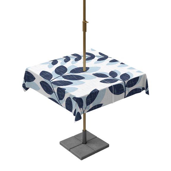 Outdoor Tablecloth with Umbrella Hole for Patio/Picnic/Party/Camping, Navy Blue Leaves Waterproof Table Cloth Square Cover Washable, Summer Farmhouse Botanical Boho Branch (60"x 60")