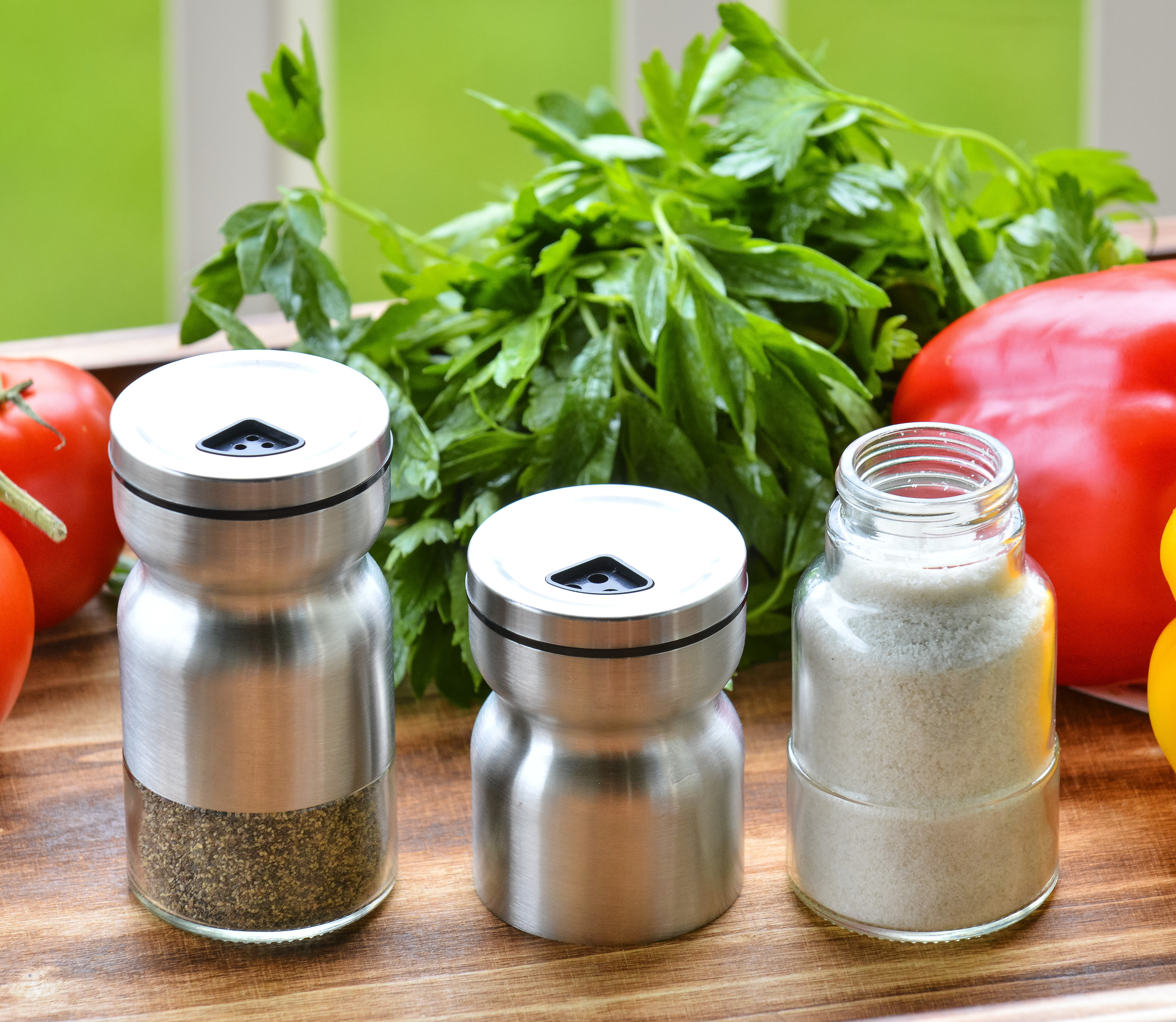 Perfect for Himalayan Elegant Stainless Steel Salt and Pepper Dispenser Spices W/Collapsible Funnel/Ebook Kosher and Sea Salts HOME EC Premium Salt and Pepper Shakers with Adjustable Pour Holes 