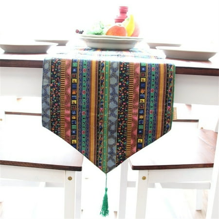 

Linen Boho Table Runner Long Bohemian Stripes Dining Table Runner with Tassel Edge Farmhouse Table Runners D 12.99*62.99 inch