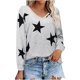 thumbnail image 1 of Camiseta de manga larga informal suelta con estampado de estrella de cinco puntas y cuello en V para mujer Pompotops gfhjh5638, 1 of 5
