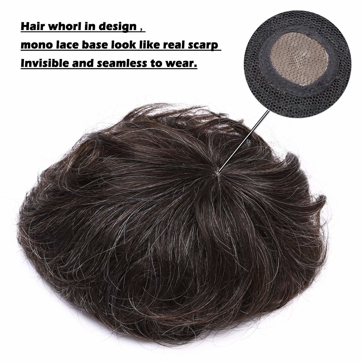 Benehair Mens Hair Loss Hair Wigs 100% Human Hair Toupee 100% Remy Human Hair Extensions Hairpiece Clip In 4" Grey US