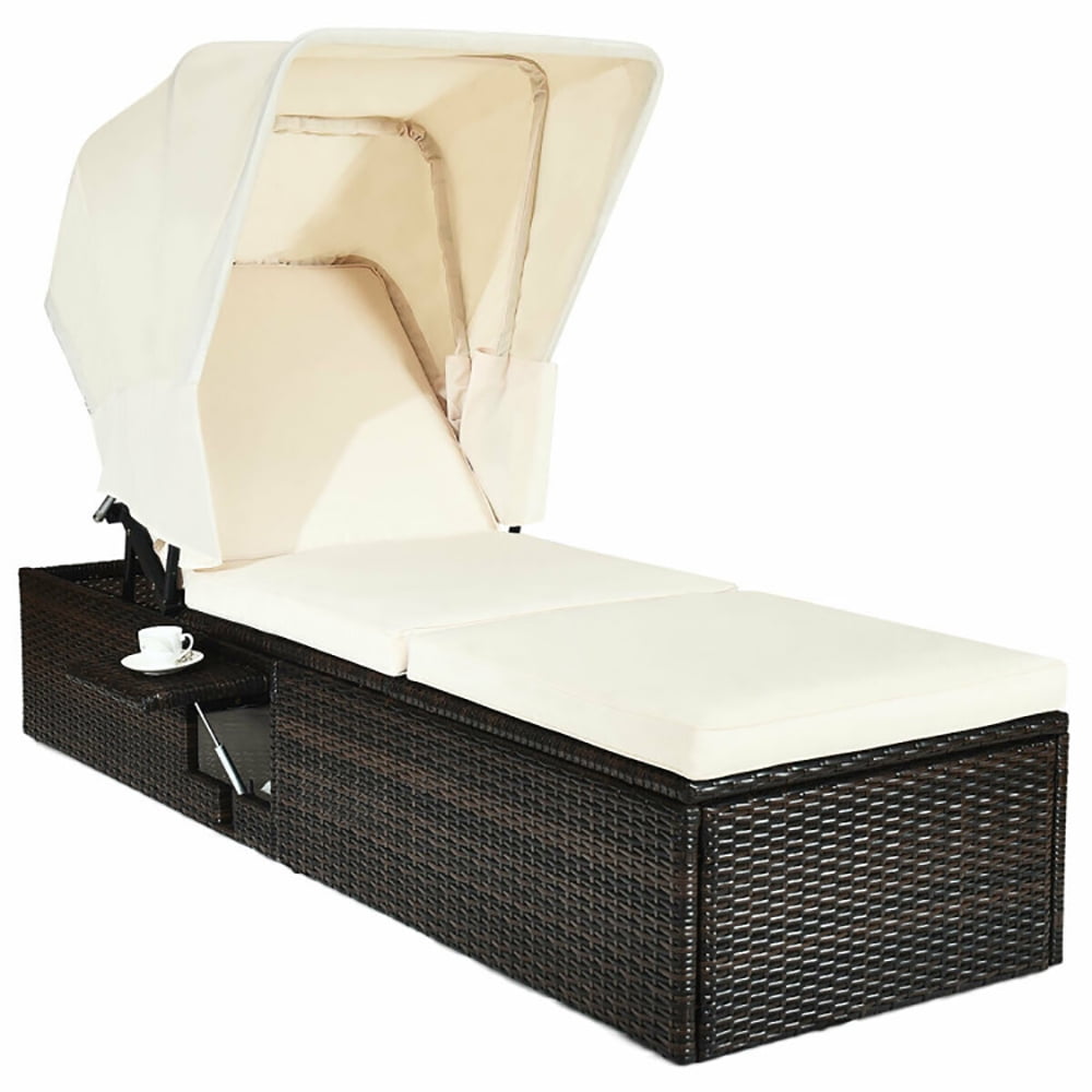 Aimee Lii Chaise Cushioned Top Canopy Patio Rattan Lounge Chair with Tea Table, Patio Loungers Aimee Lii Chaise Cushioned Top Canopy Patio Rattan Lounge Chair with Tea Table, Patio Loungers