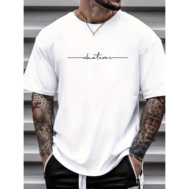 Men's "Whatever" Print T-shirt, Summer Trendy Short Sleeve Tees