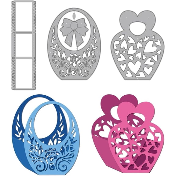 3D Flower Baskets Metal Die Cuts Hollow Floral Basket Cutting Dies Stencil Tie Heart Embossing Scrapbooking Cuts Template for DIY Scrapbooking Craft Card Making Album Gift Decor