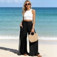 thumbnail image 2 of Lumtrix Palazzo Pants For Women Cotton Linen Casual Smocked High Waisted Flowy Baggy Ruffle Slacks Summer Beach Trousers With Pockets Black XL, 2 of 5