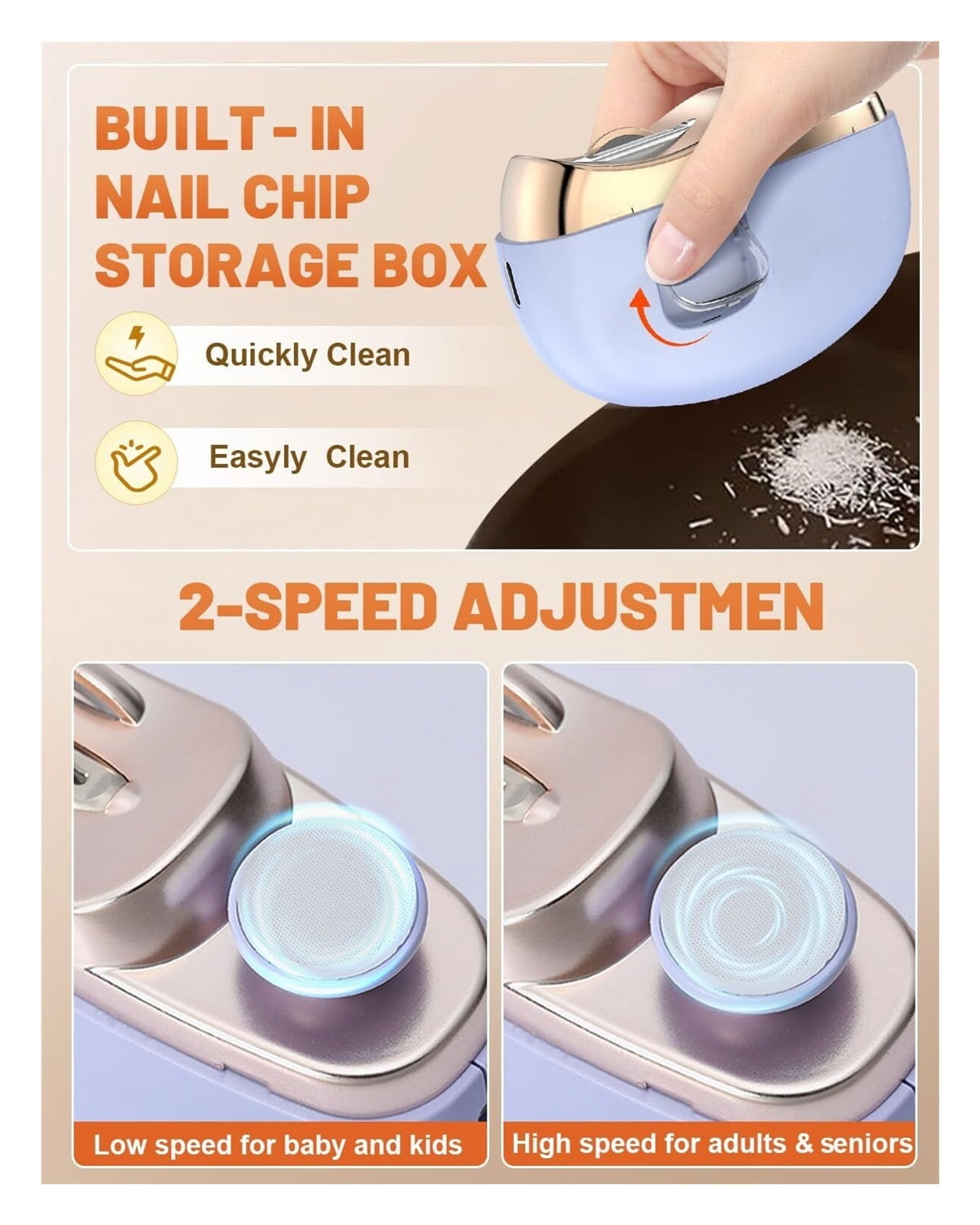 Electric Nail Clipper, 3 in-1 Electric Polishing Automatic Nail Clippers with LED Light & Nail Scraps Storage, Electric Nail Trimmer Automatic Nail Clippers for Baby, Kids, Adults, Seniors (White)