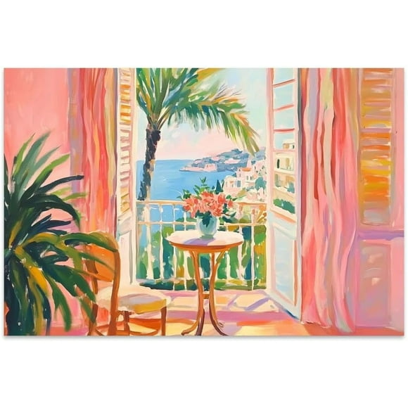 TRAHOO-Matisse Wall Art Prints, Vintage Canvas Wall Art Colorful Poster Pictures Henri Matisse Style Pink Wall Décor for Living Room Bedroom Farmhouse Decorations (Unframed,18\u201dx12\u201d, Balcony