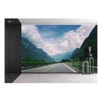 wall26 - Road in Mountain Areas Under White Clouds - Removable Wall Mural | Self-Adhesive Large Wallpaper - 100x144 inches