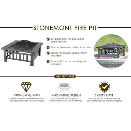 Fire Sense - Stonemont Square Fire Pit - black