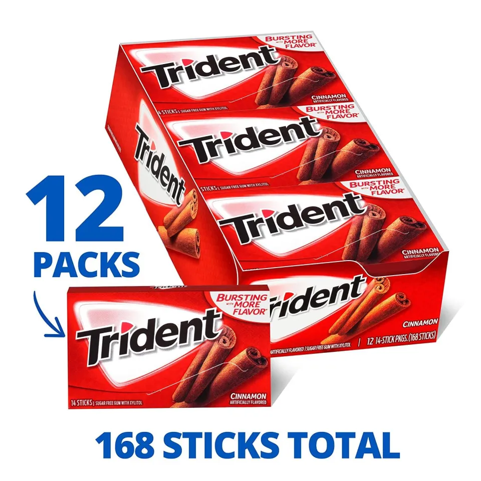 Trident Cinnamon Sugar-Free Chewing Gum, 12 Packs, 14 Sticks Each (168 Total)