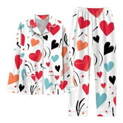GDREDA Lightweight Sleepwear for Women Women Pajamas Matching Set Holiday Pajamas Women's Classic Button Down Long Satin Pajama Set With Pockets Women Pajama Sets pyjamas Pink,S