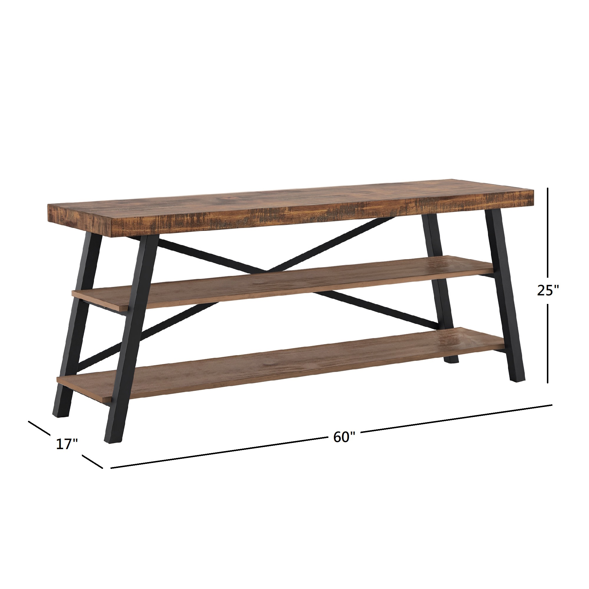 Weston Home Westyn Rustic X-Base Wood and Metal TV Stand for TVs up to 65", Brown Finish